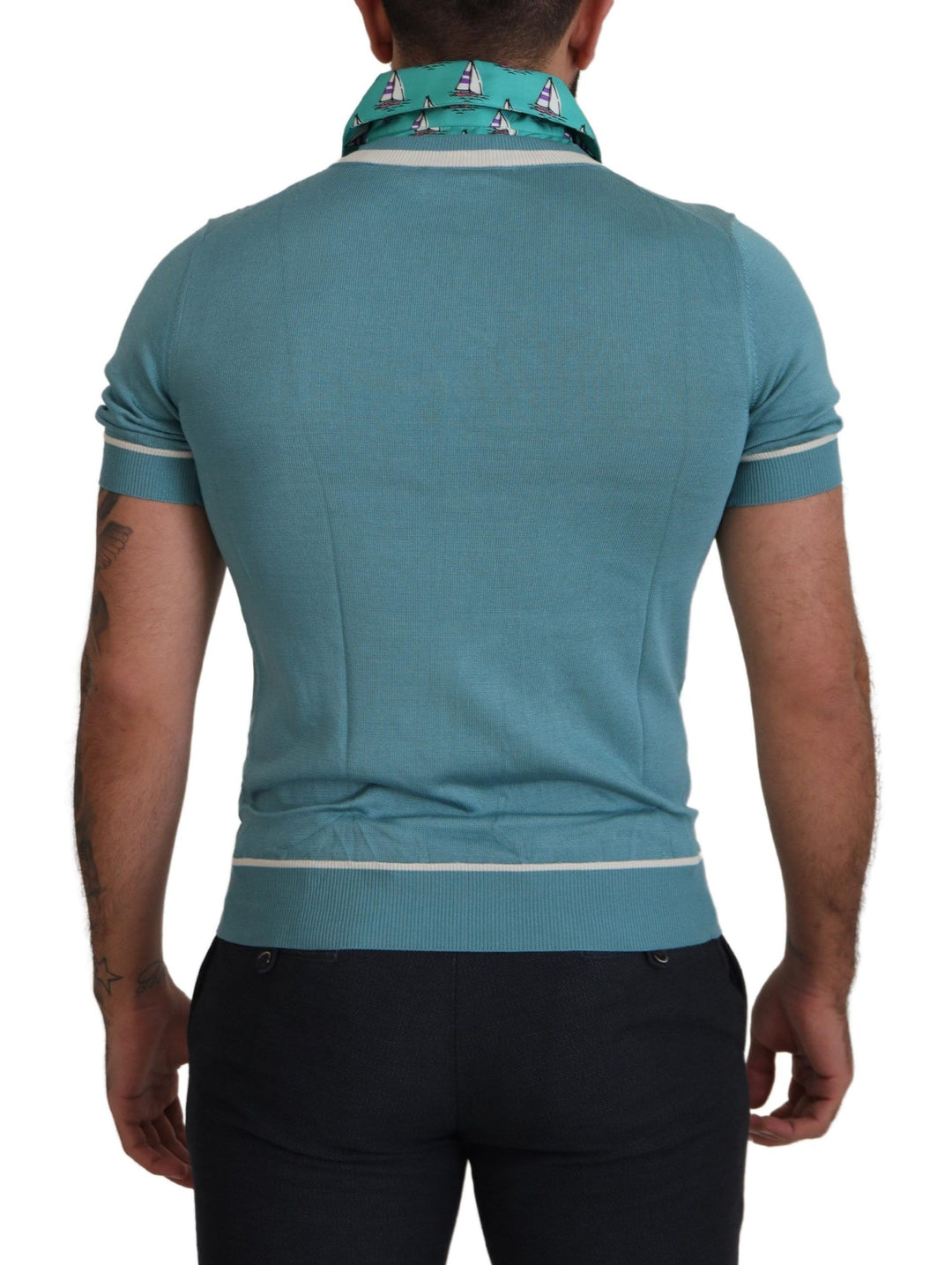 Dolce &amp; Gabbana Sample Sale Dolce &amp; Gabbana Blue Silk Polo Top Mens V-neck T-shirt - | Designer outlet
