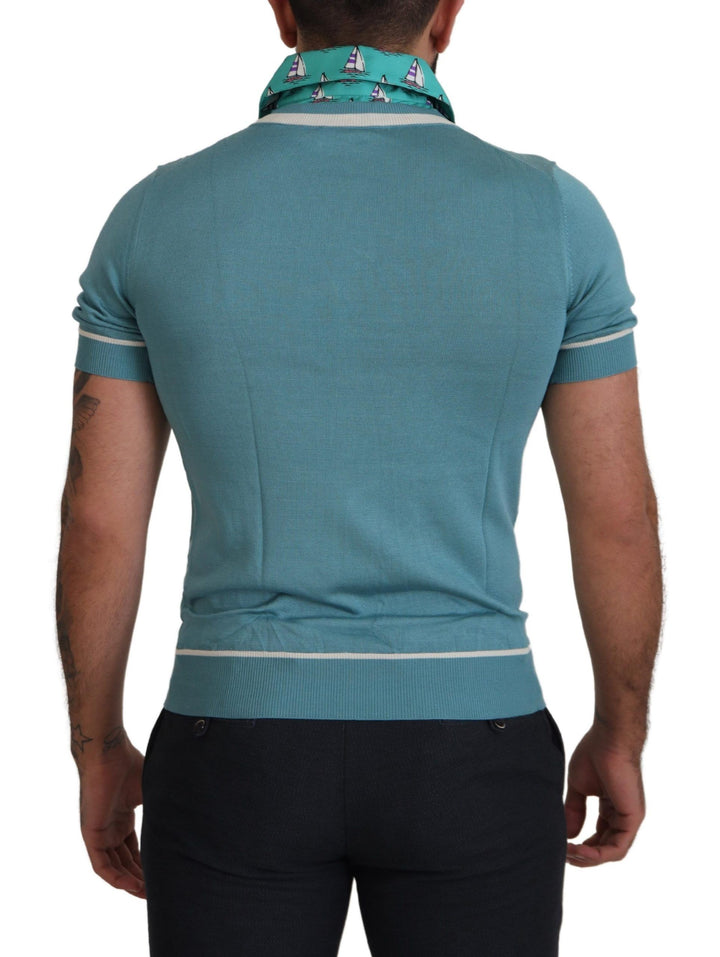 Dolce &amp; Gabbana Sample Sale Dolce &amp; Gabbana Blue Silk Polo Top Mens V-neck T-shirt - | Designer outlet