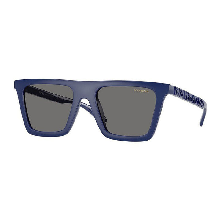Versace Square Full Rim, with a Full Blue frame and Dark Grey Polarized lens.