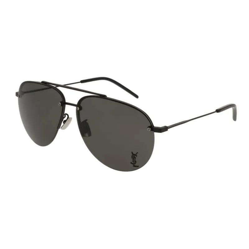 Saint Laurent Sunglasses Aviator Semi Rim, Shiny Black Frame And Grey Lens