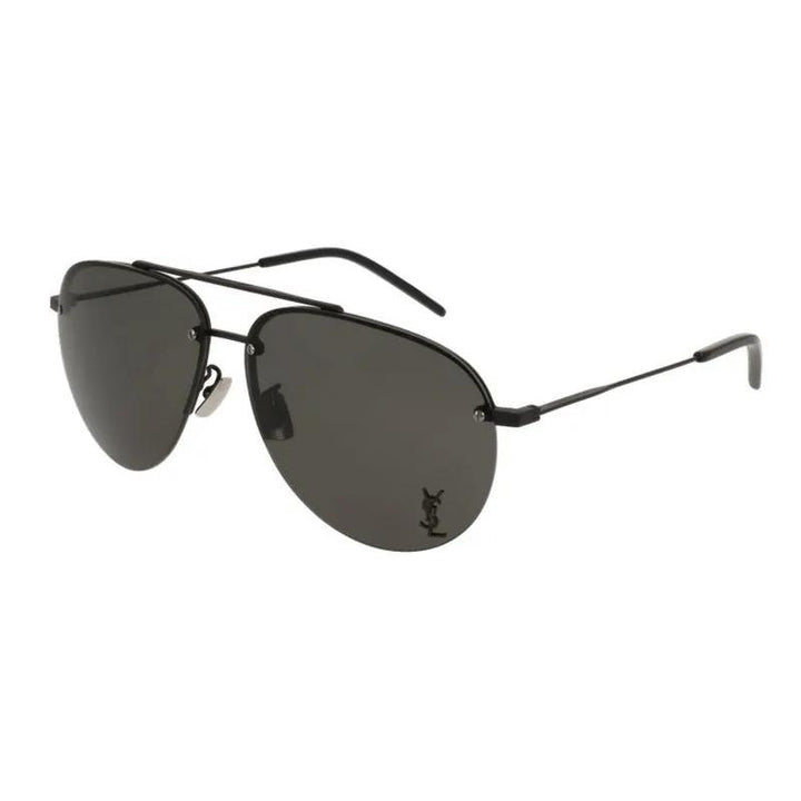 Saint Laurent Sunglasses Aviator Semi Rim, Shiny Black Frame And Grey Lens