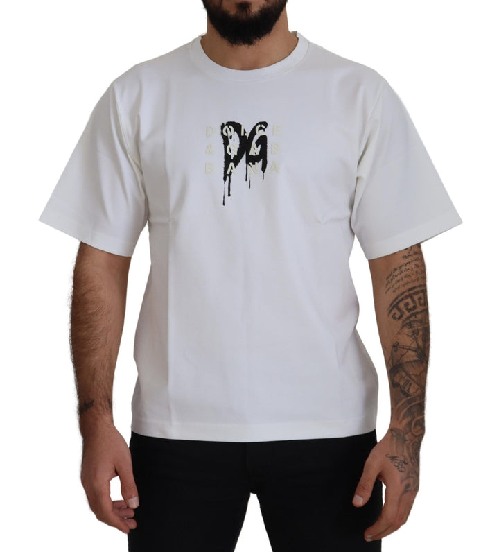 Dolce &amp; Gabbana Sample Sale Dolce &amp; Gabbana White Logo Print Cotton Crewneck T-shirt - | Designer outlet