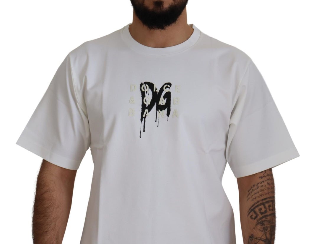 Dolce &amp; Gabbana Sample Sale Dolce &amp; Gabbana White Logo Print Cotton Crewneck T-shirt - | Designer outlet