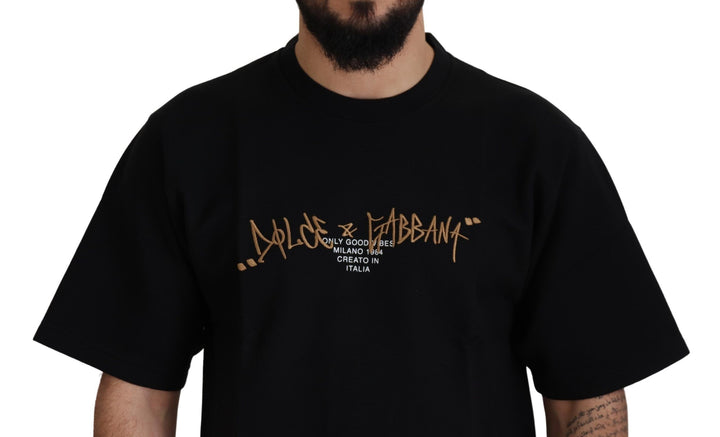 Dolce &amp; Gabbana Sample Sale Dolce &amp; Gabbana Black Logo Cotton Crewneck T-shirt - | Designer outlet