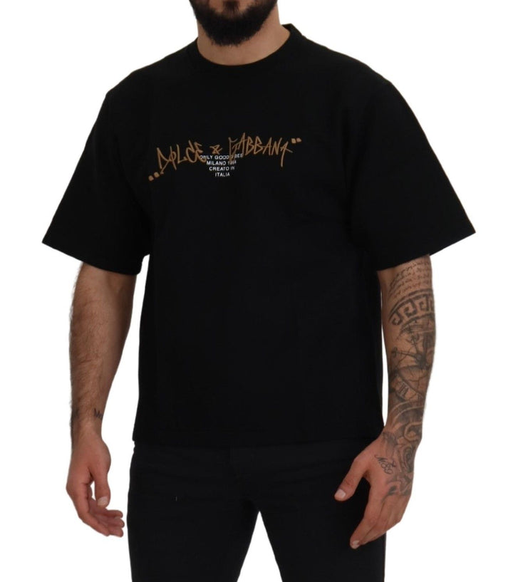 Dolce &amp; Gabbana Sample Sale Dolce &amp; Gabbana Black Logo Cotton Crewneck T-shirt - | Designer outlet