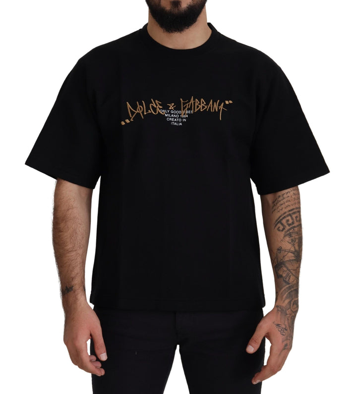 Dolce &amp; Gabbana Sample Sale Dolce &amp; Gabbana Black Logo Cotton Crewneck T-shirt - | Designer outlet