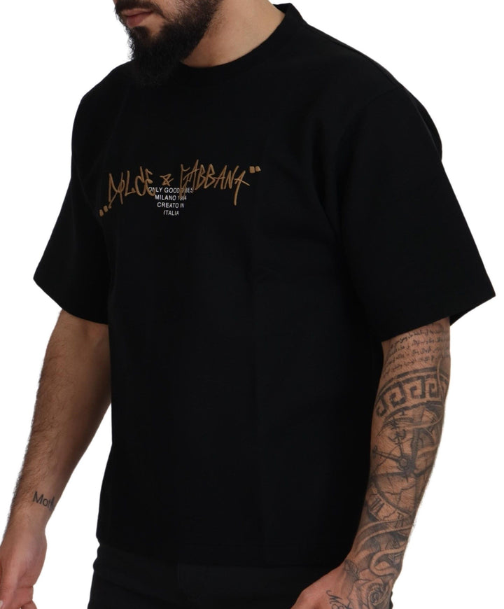 Dolce &amp; Gabbana Sample Sale Dolce &amp; Gabbana Black Logo Cotton Crewneck T-shirt - | Designer outlet