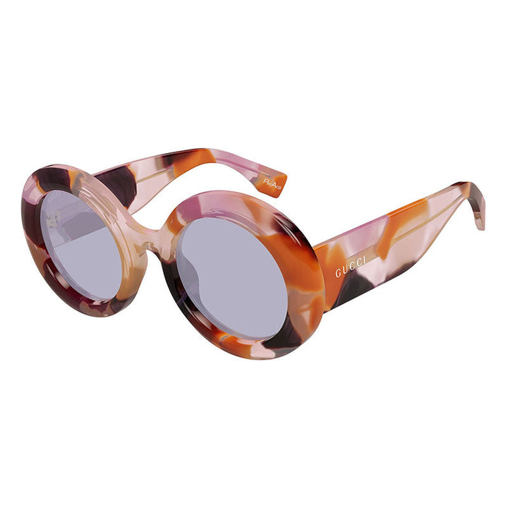 Gucci Sunglasses Round Full Rim, Spotted Violet and Cloudy Pink Havana Frame and Vivid Violet Lens GG1748S003