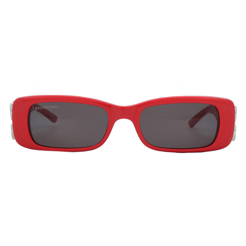 Balenciaga Rectangle Full Rim, with a Solid Red frame and Grey lens.