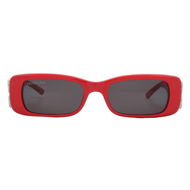 Balenciaga Rectangle Full Rim, with a Solid Red frame and Grey lens.