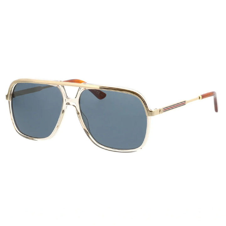 Gucci Sunglasses Aviator Full Rim, Transparent Brown/Gold Frame and Blue Lens GG0200S004