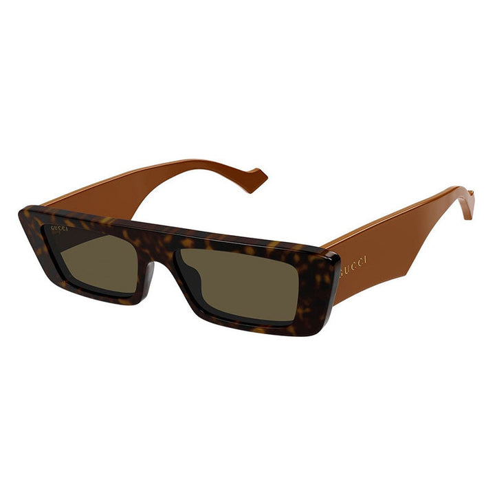 Gucci Rectangle Full Rim, with a Dark Havana frame and Brown lens.