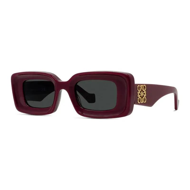 Loewe Sunglasses Rectangle Full Rim, Shiny Burgundy/gold Frame And Grey Lens