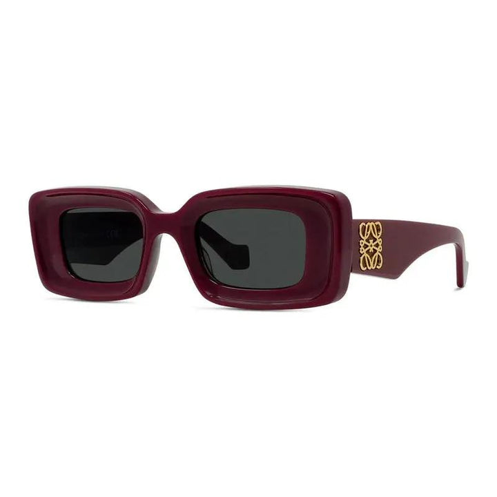 Loewe Sunglasses Rectangle Full Rim, Shiny Burgundy/gold Frame And Grey Lens