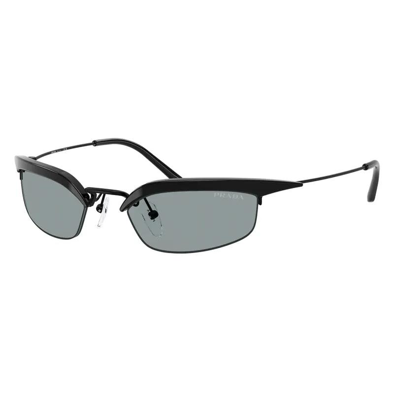 Prada Sunglasses Rectangle Semi Rim, Black Frame And Dark Grey Lens