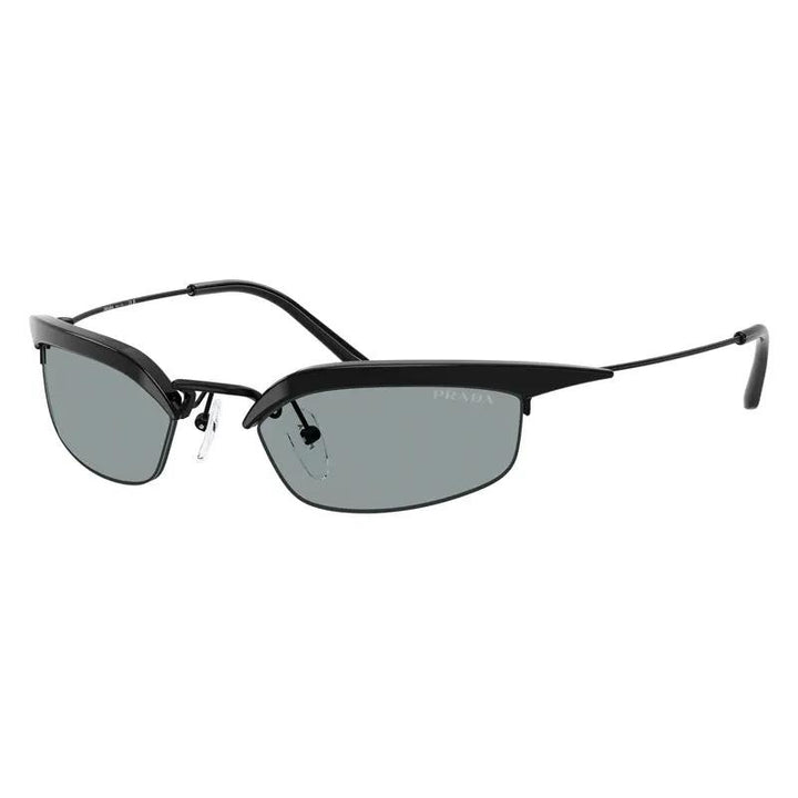 Prada Sunglasses Rectangle Semi Rim, Black Frame And Dark Grey Lens