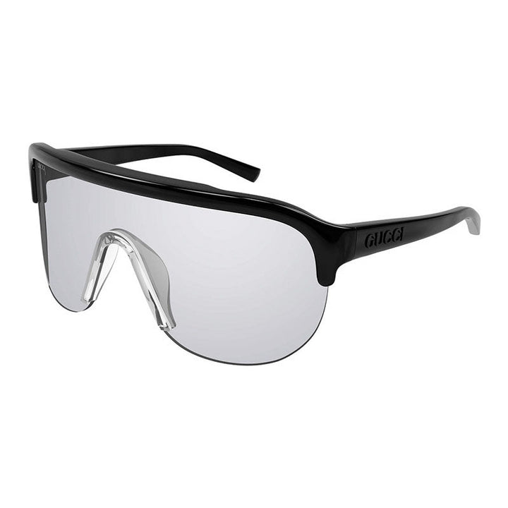 Gucci Shield Semi Rim, with a Black frame and Multilayer Silver Mirror lens.