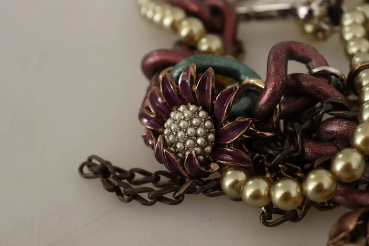 Dolce &amp; Gabbana Gold Brass Sicily Floral Crystal Statement Necklace