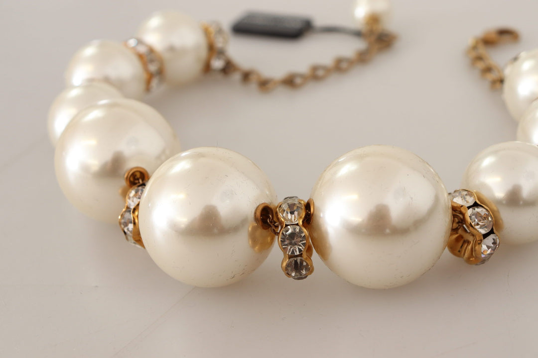 Dolce & Gabbana - Dolce & Gabbana Elegant Faux Pearl Charm Necklace with Crystal Accents - SMY100961 - Ask Me Wear