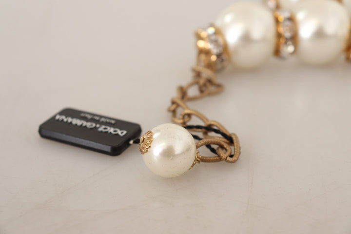 Dolce & Gabbana - Dolce & Gabbana Elegant Faux Pearl Charm Necklace with Crystal Accents - SMY100961 - Ask Me Wear