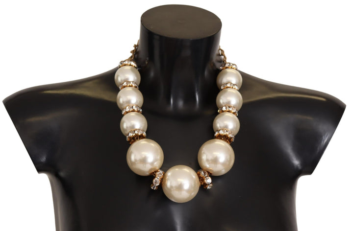 Dolce & Gabbana - Dolce & Gabbana Elegant Faux Pearl Charm Necklace with Crystal Accents - SMY100961 - Ask Me Wear