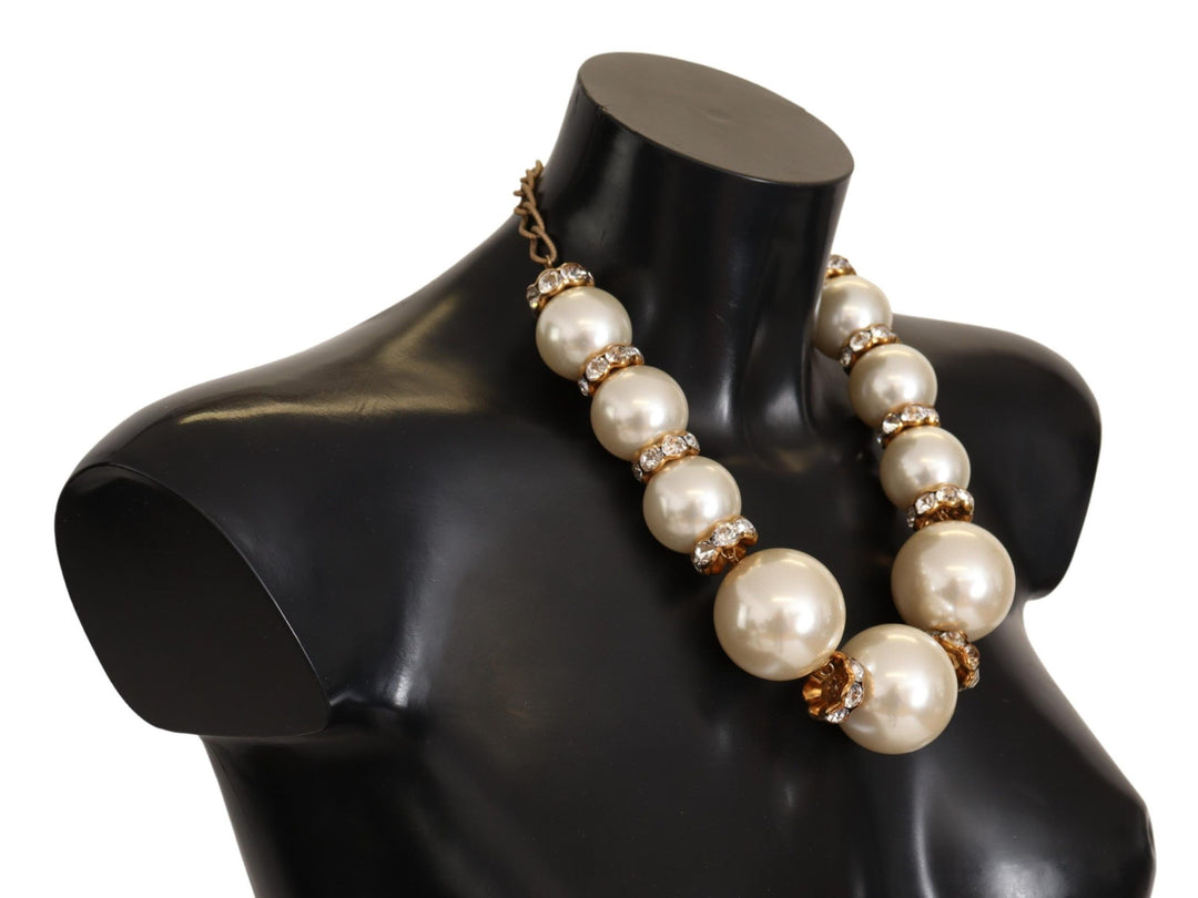 Dolce & Gabbana - Dolce & Gabbana Elegant Faux Pearl Charm Necklace with Crystal Accents - SMY100961 - Ask Me Wear