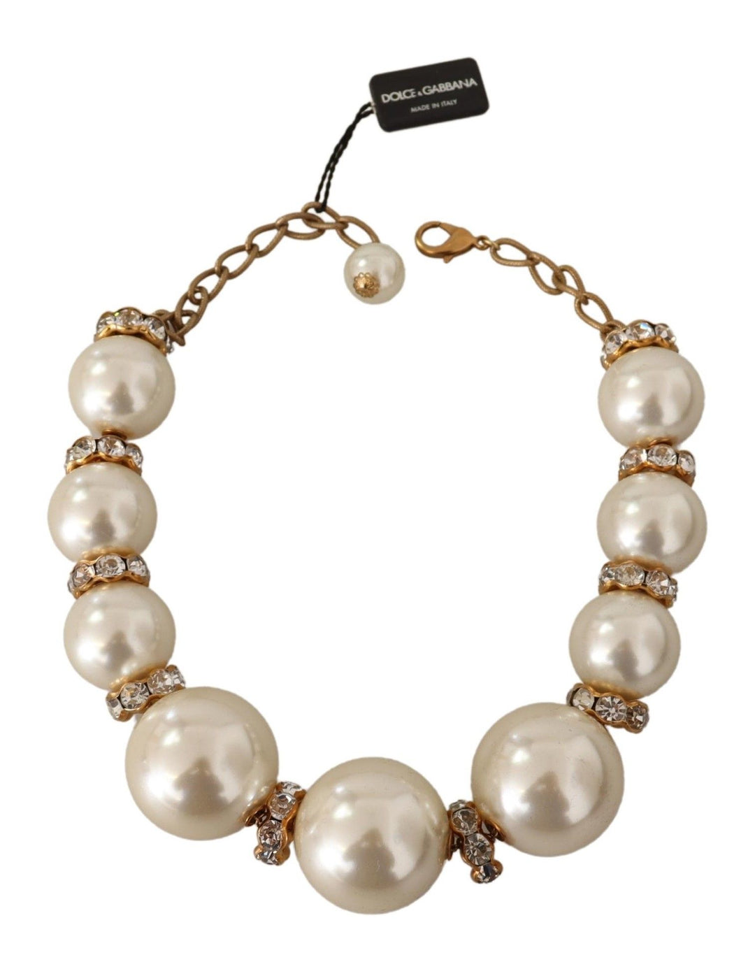 Dolce & Gabbana - Dolce & Gabbana Elegant Faux Pearl Charm Necklace with Crystal Accents - SMY100961 - Ask Me Wear