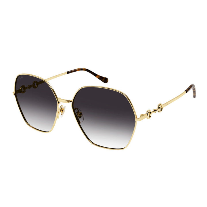 Gucci Sunglasses Geometric Full Rim, Gold Frame and Grey Gradient Lens GG1335S001