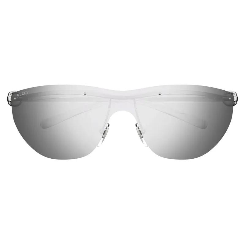Gucci Sunglasses Shield Rimless, Silver Frame And Grey With Silver Mirror Lens Gg1700S002