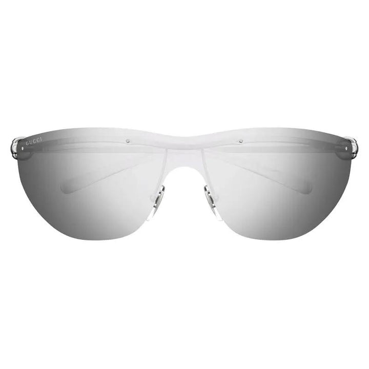 Gucci Sunglasses Shield Rimless, Silver Frame And Grey With Silver Mirror Lens Gg1700S002