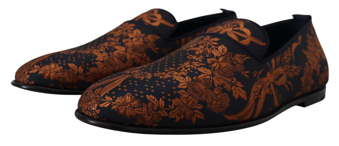 Dolce &amp; Gabbana Sample Sale Dolce &amp; Gabbana Blue Rust Floral Slippers Loafers Shoes - | Designer outlet