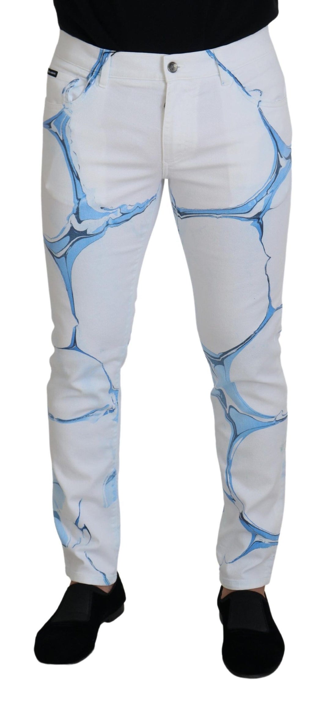 Dolce &amp; Gabbana White Blue Denim Cotton Jeans Stretch Skinny Fit Pant by Dolce &amp; Gabbana outlet now on sale
