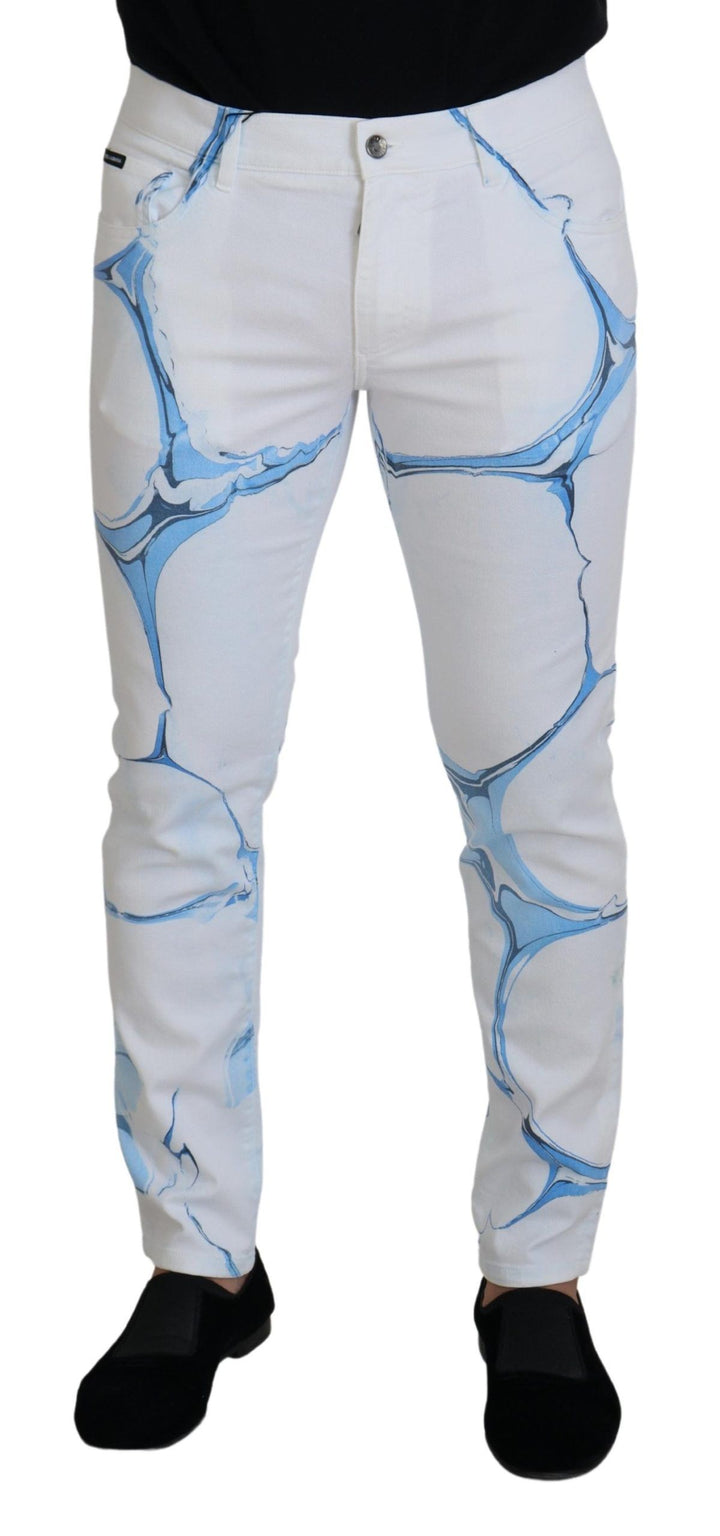Dolce &amp; Gabbana White Blue Denim Cotton Jeans Stretch Skinny Fit Pant by Dolce &amp; Gabbana outlet now on sale