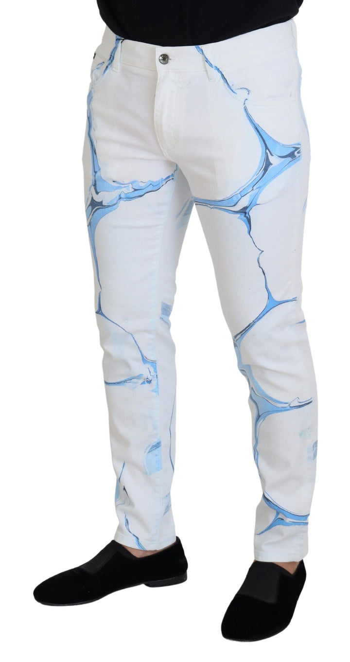 Dolce &amp; Gabbana White Blue Denim Cotton Jeans Stretch Skinny Fit Pant by Dolce &amp; Gabbana outlet now on sale