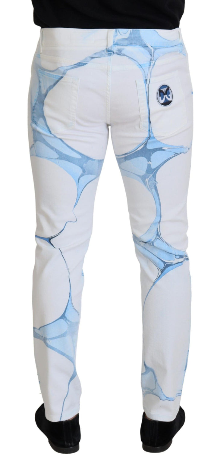 Dolce &amp; Gabbana White Blue Denim Cotton Jeans Stretch Skinny Fit Pant by Dolce &amp; Gabbana outlet now on sale