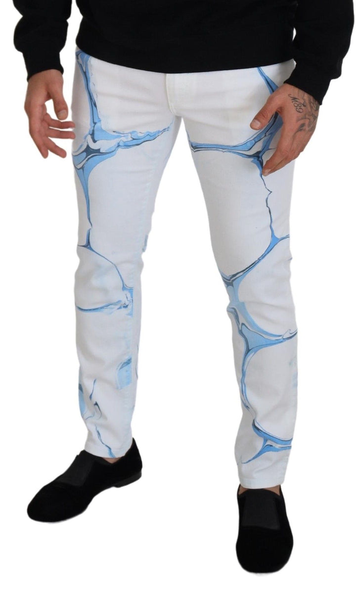 Dolce &amp; Gabbana White Blue Denim Cotton Jeans Stretch Skinny Fit Pant by Dolce &amp; Gabbana outlet now on sale
