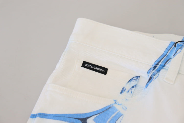 Dolce &amp; Gabbana White Blue Denim Cotton Jeans Stretch Skinny Fit Pant by Dolce &amp; Gabbana outlet now on sale