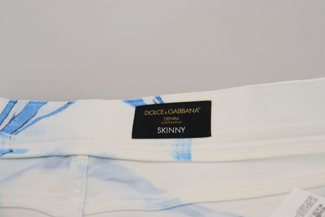 Dolce &amp; Gabbana White Blue Denim Cotton Jeans Stretch Skinny Fit Pant by Dolce &amp; Gabbana outlet now on sale