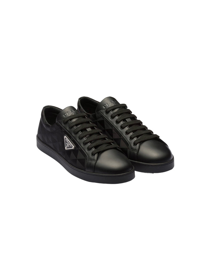 Prada Leather And Re-Nylon Sneakers 'black Symbole Motif Pattern'