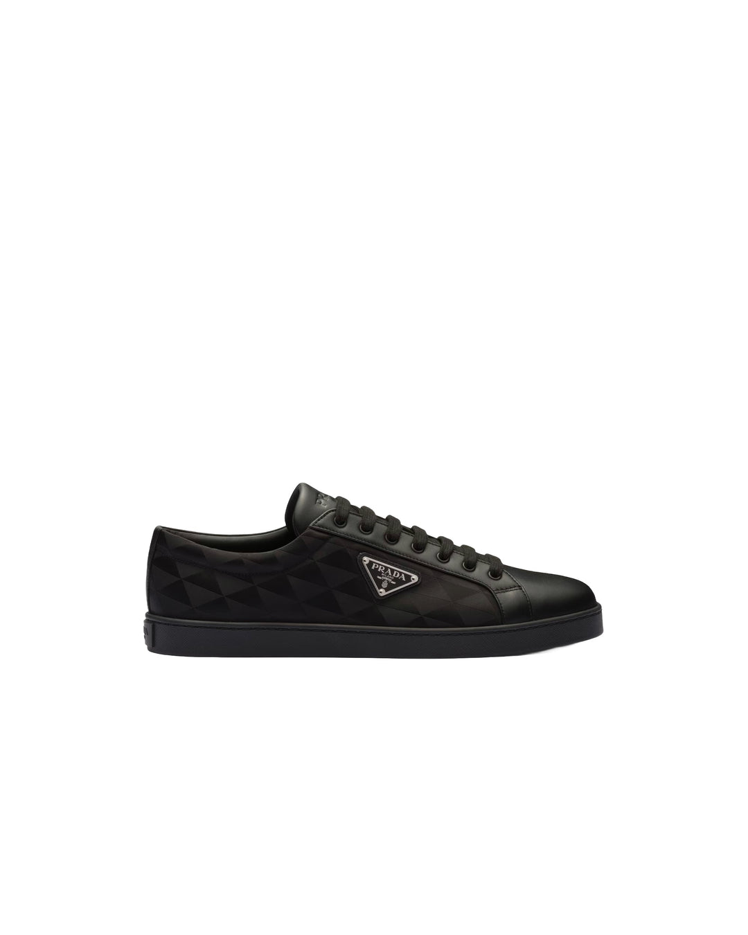 Prada Leather And Re-Nylon Sneakers 'black Symbole Motif Pattern'