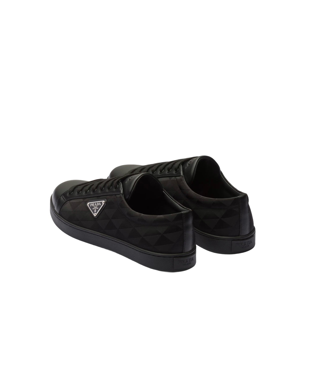 Prada Leather And Re-Nylon Sneakers 'black Symbole Motif Pattern'