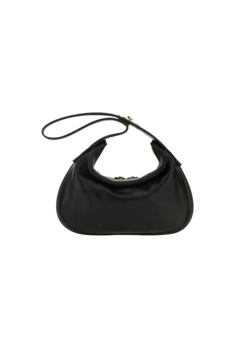 Valentino Garavani Sample Sale | Valentino Garavani Ruffle Hobo Leather Bag In Black - Bags | Designer outlet