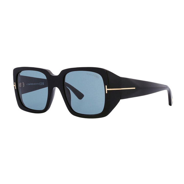 Tom Ford Square Full Rim, with a Shiny Black frame and Blue lens.