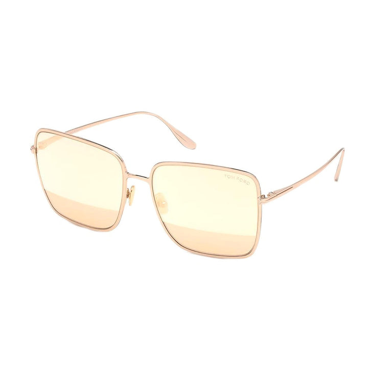 Tom Ford Square Full Rim, with a Rose Gold frame and Yellow Gold Semi Mirror lens.