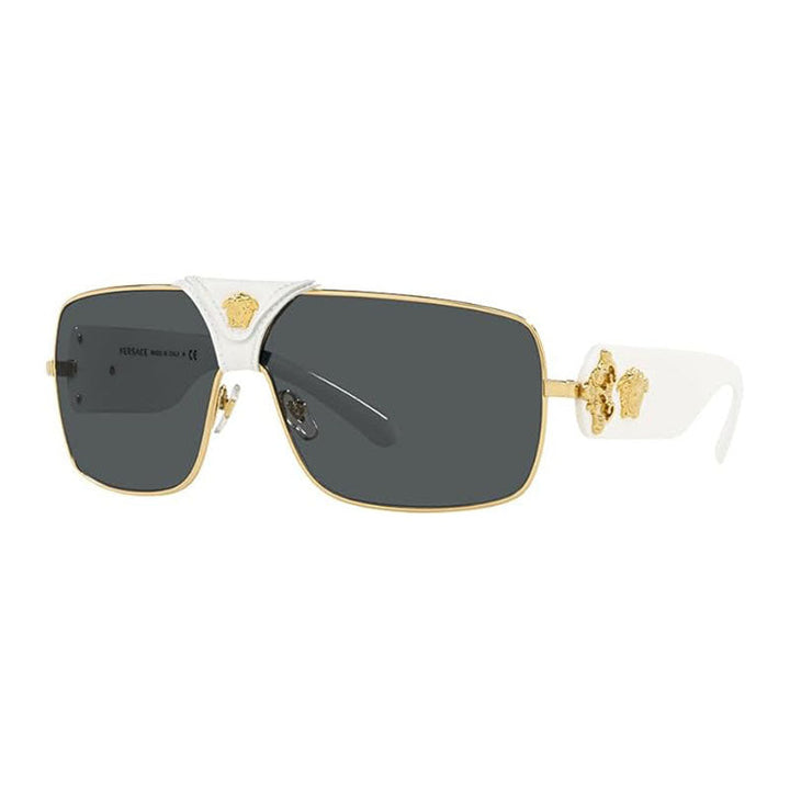 Versace Sunglasses Rectangle Full Rim, Gold/White Frame and Grey Lens VE2207Q134187