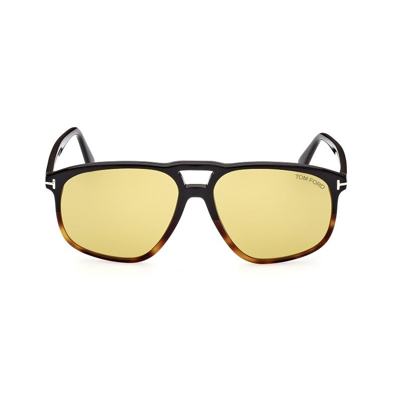 Tom Ford Sunglasses Aviator Full Rim, Black to Dark Havana Frame and Brown Lens FT100005E