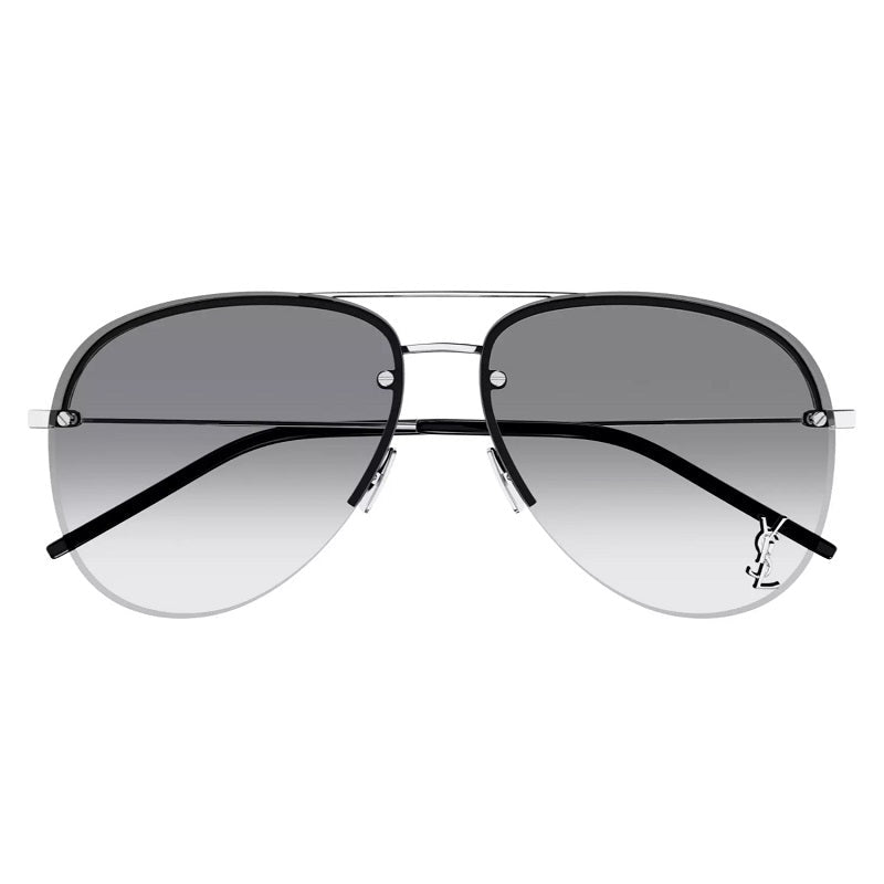 Saint Laurent Sunglasses Aviator Semi Rim, Silver Frame and Grey Gradient Lens CLASSIC11M005