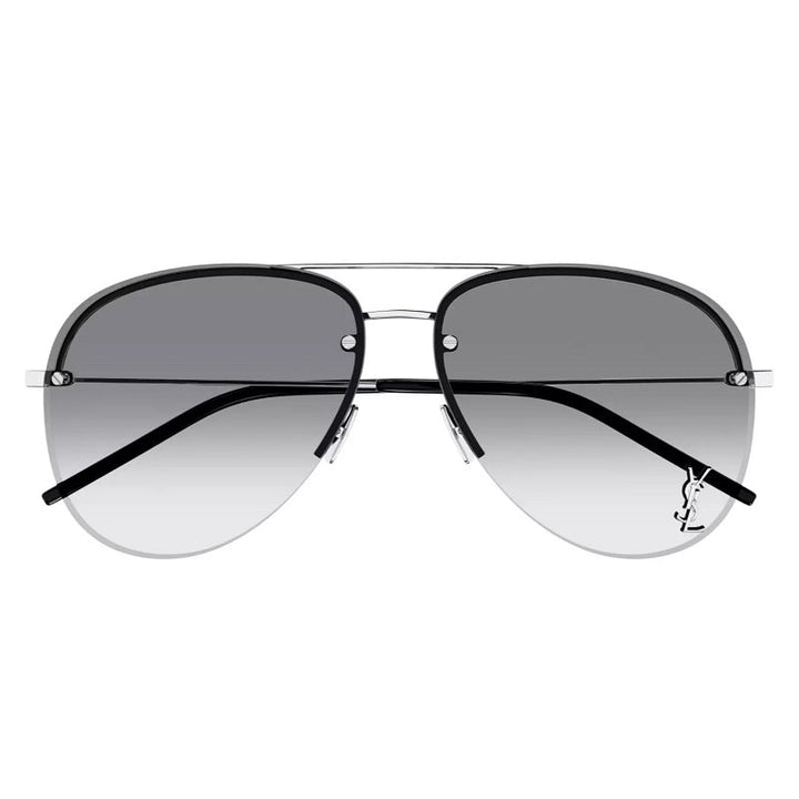 Saint Laurent Sunglasses Aviator Semi Rim, Silver Frame and Grey Gradient Lens CLASSIC11M005