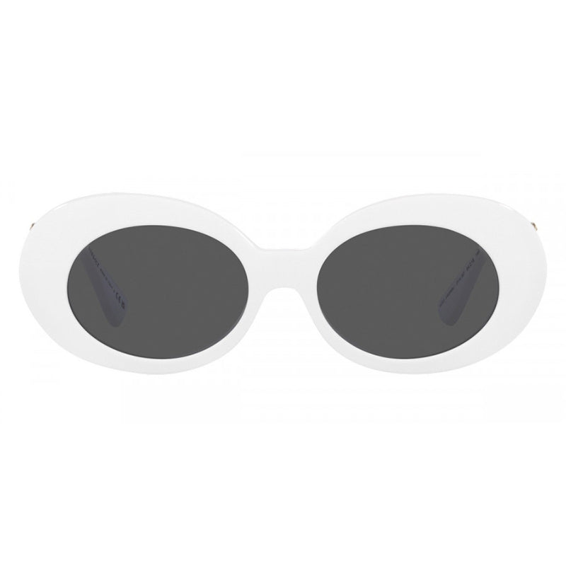 Versace Oval Full Rim, with a White frame and Dark Grey lens.