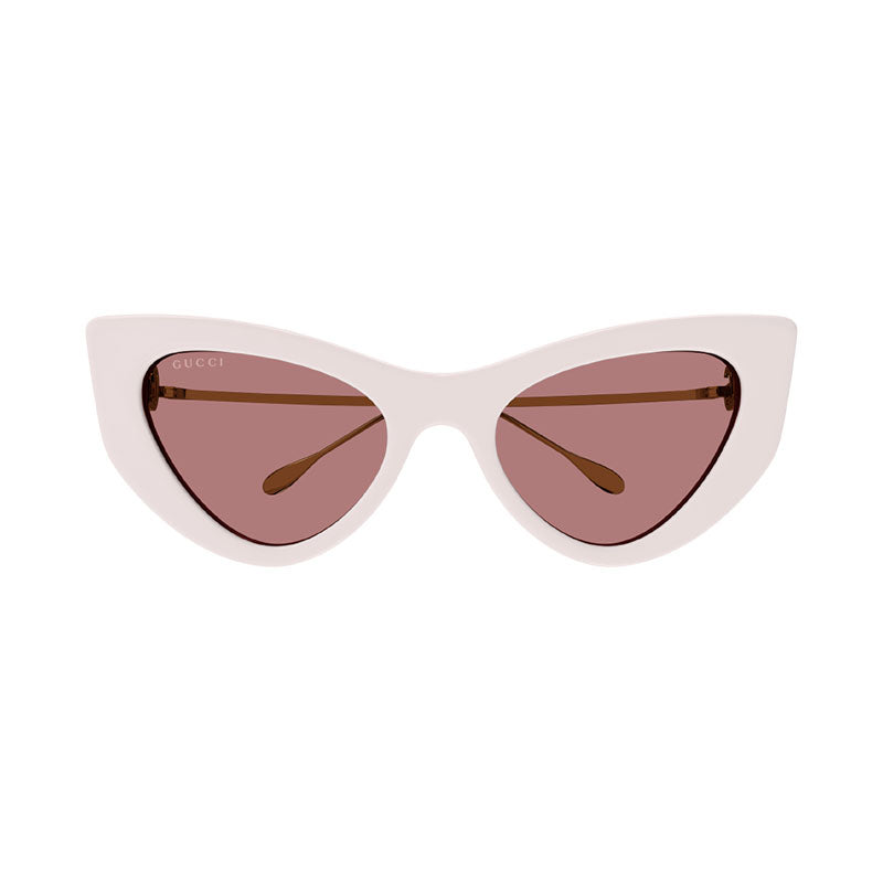 Gucci Sunglasses Cat Eye Full Rim, Shiny Ivory/Gold Frame and Solid Red Lens GG1565S003